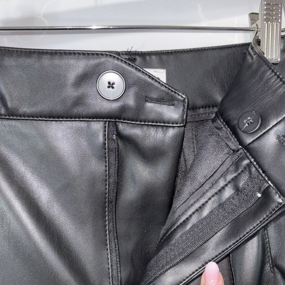 Zara Faux Leather Straight Leg Pants Black High Rise Tailored XS - Picture 2 of 8
